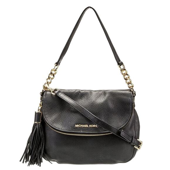 Michael Kors Handbags - Michael Kors Bedford Flap Tassel Black Pebbled Leather Shoulder Bag Purse
